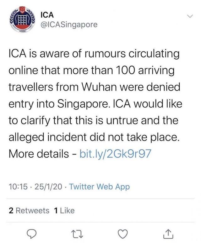新加坡驻华大使辟谣：拒绝武汉旅客入境传闻不属实
