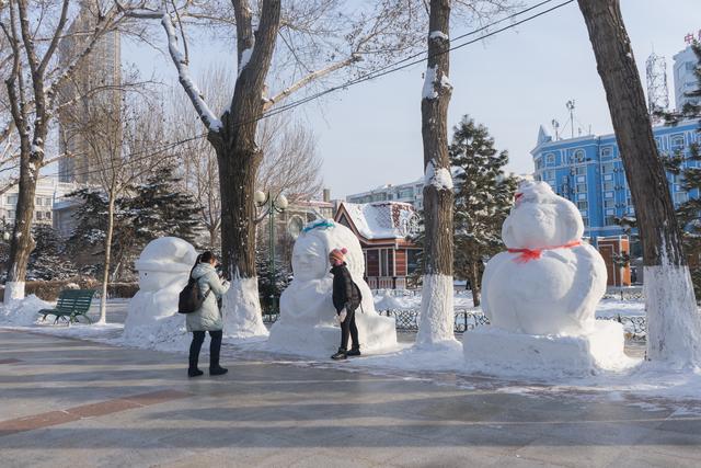 冰雪中的哈尔滨松花江畔