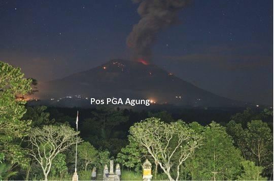 印尼​巴厘岛阿贡火山再次喷发：喷出灰柱高达3000米 机场航空预警升至最高级别