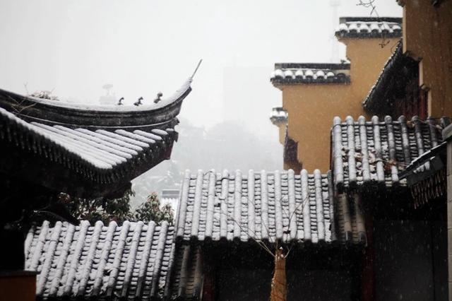 雪夜的鸡鸣寺，静逸安宁，有种穿越的感觉！