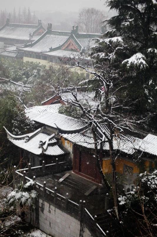 雪夜的鸡鸣寺，静逸安宁，有种穿越的感觉！