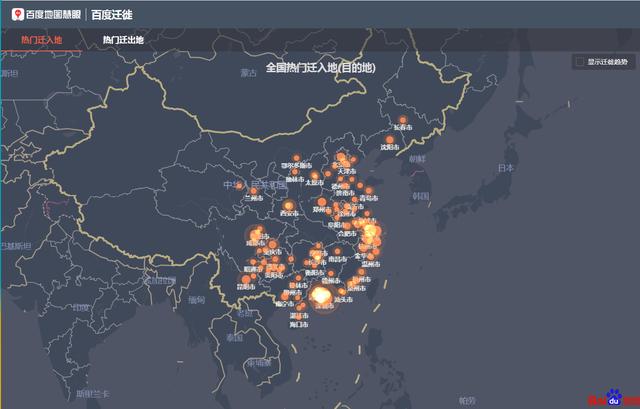 全国迁徙城市热门前10名排行（近三天）