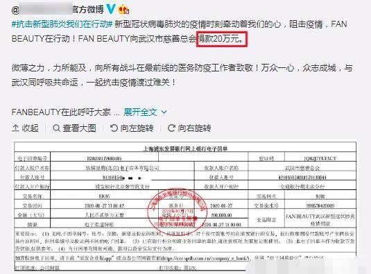范冰冰主动为“武汉疫情”捐款，看清捐款金额，网友纷纷开始热议