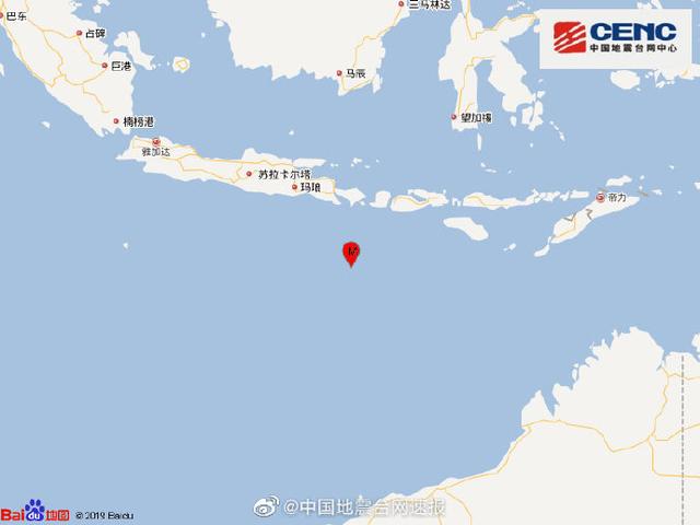 印尼巴厘岛以南海域发生6.2级地震 震源深度10千米