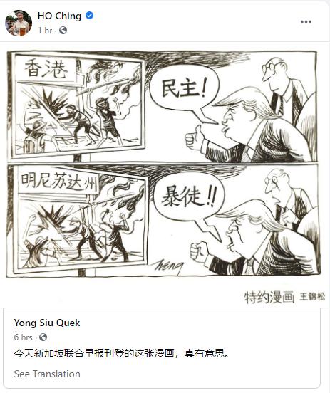 新加坡总理夫人转发漫画吐槽