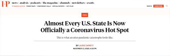 美国《外交政策》杂志网站：疫情达灾难级别 美政府仍不重视防控