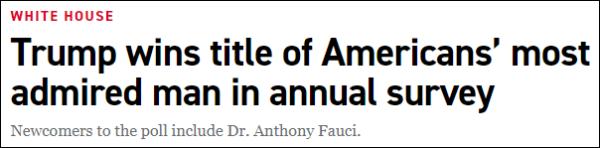 盖洛普民调:特朗普获2020美国人心中“最受尊敬男性”