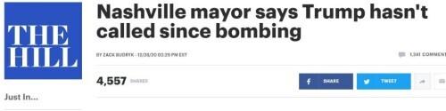 恐怖爆炸过去三天了,美国纳什维尔市长:还没有接到总统的电话