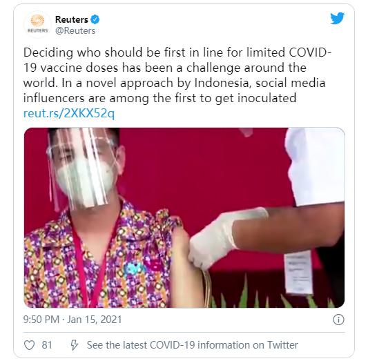 不同于欧美国家，印尼将优先给年轻人接种COVID-19疫苗