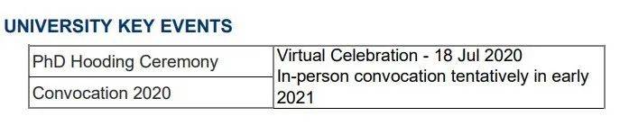 南洋理工大学2020/2021学年校历