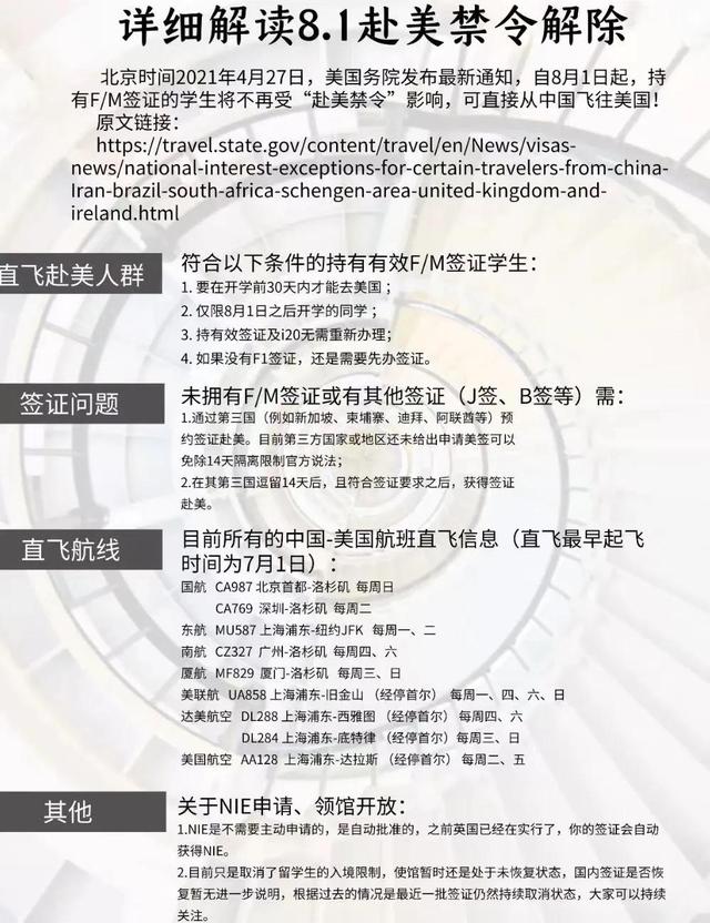 终于解禁！F/M签留学生8月可直飞返美！中美航班及新加坡赴美清单