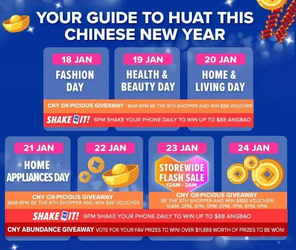 Lazada年货节 1.17一1.24七天品牌专场特惠,全场最高S$888Voucher等你来领