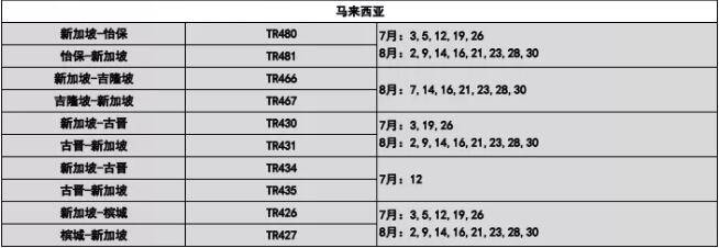 新加坡酷航更新最新航班信息，7月8月航班安排都在这儿