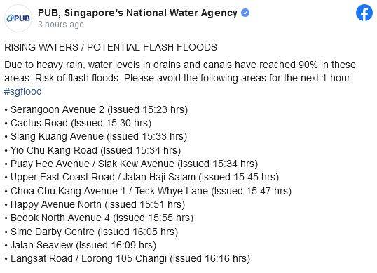 昨天的狂风暴雨！ PUB警告可能会有洪水爆发或淹水情况