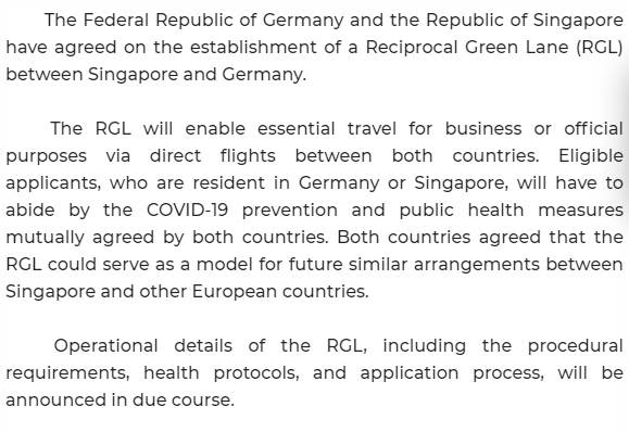 新加坡外交部：将同德国开辟绿色互惠通道恢复必要公商务往来