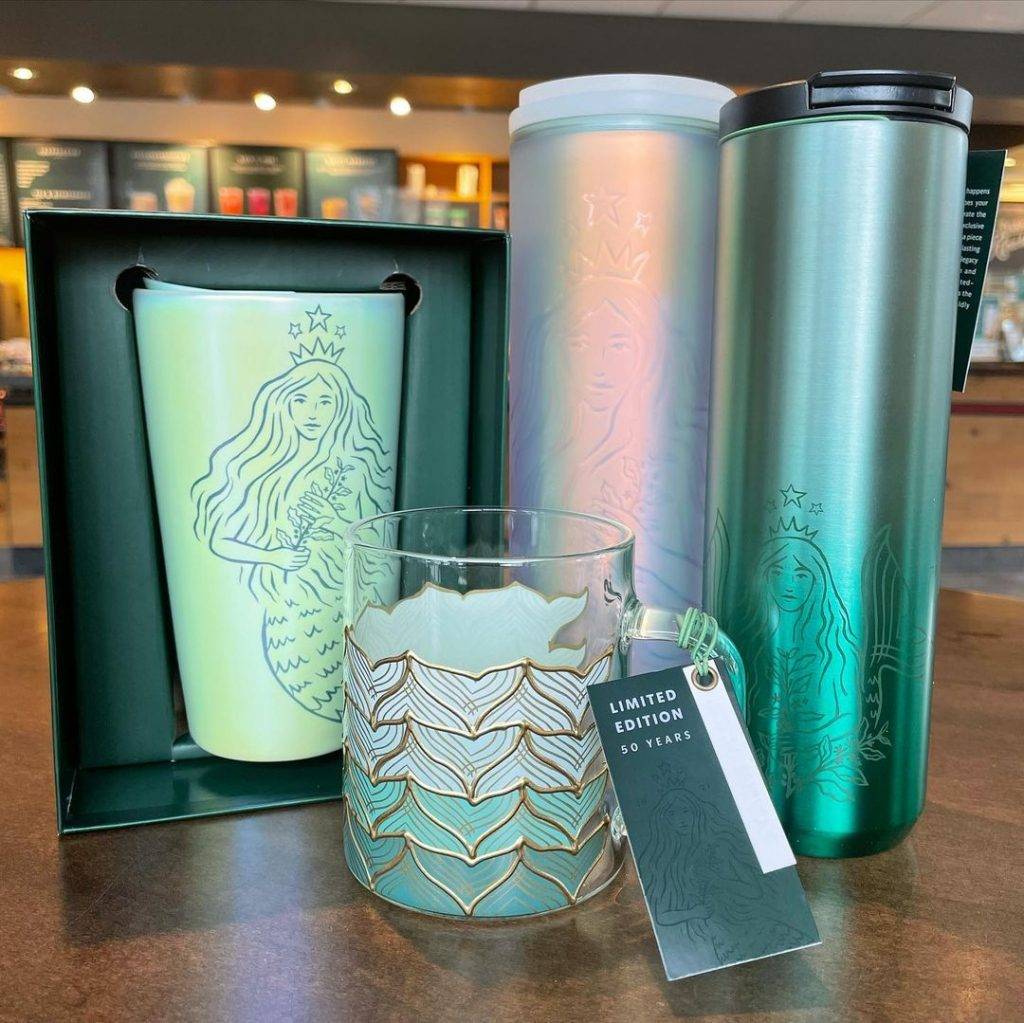 Starbucks 50岁生日快乐🎉清新薄荷绿、手绘漫画风，周年纪念商品3月10日起售卖🛒