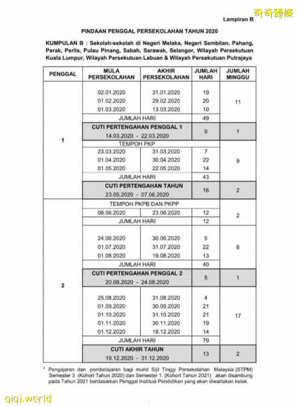 2020年最新学校上课时间表!