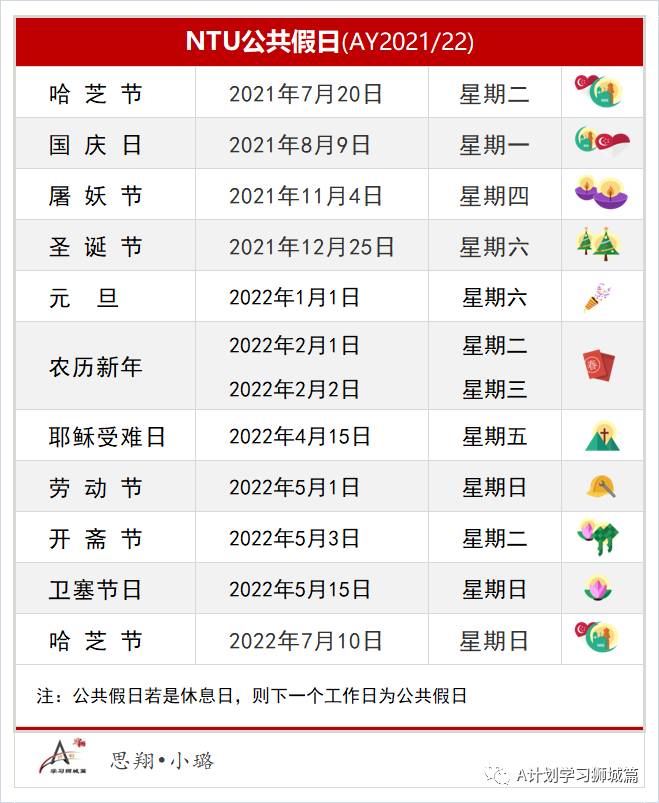 新加坡南洋理工大学年日历(AY2021/22)