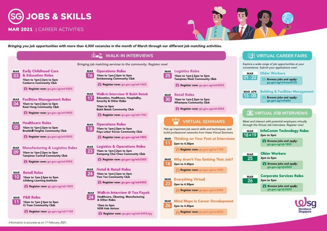 3月WSG线上线下职业展排期表来了!这些行业还在招聘