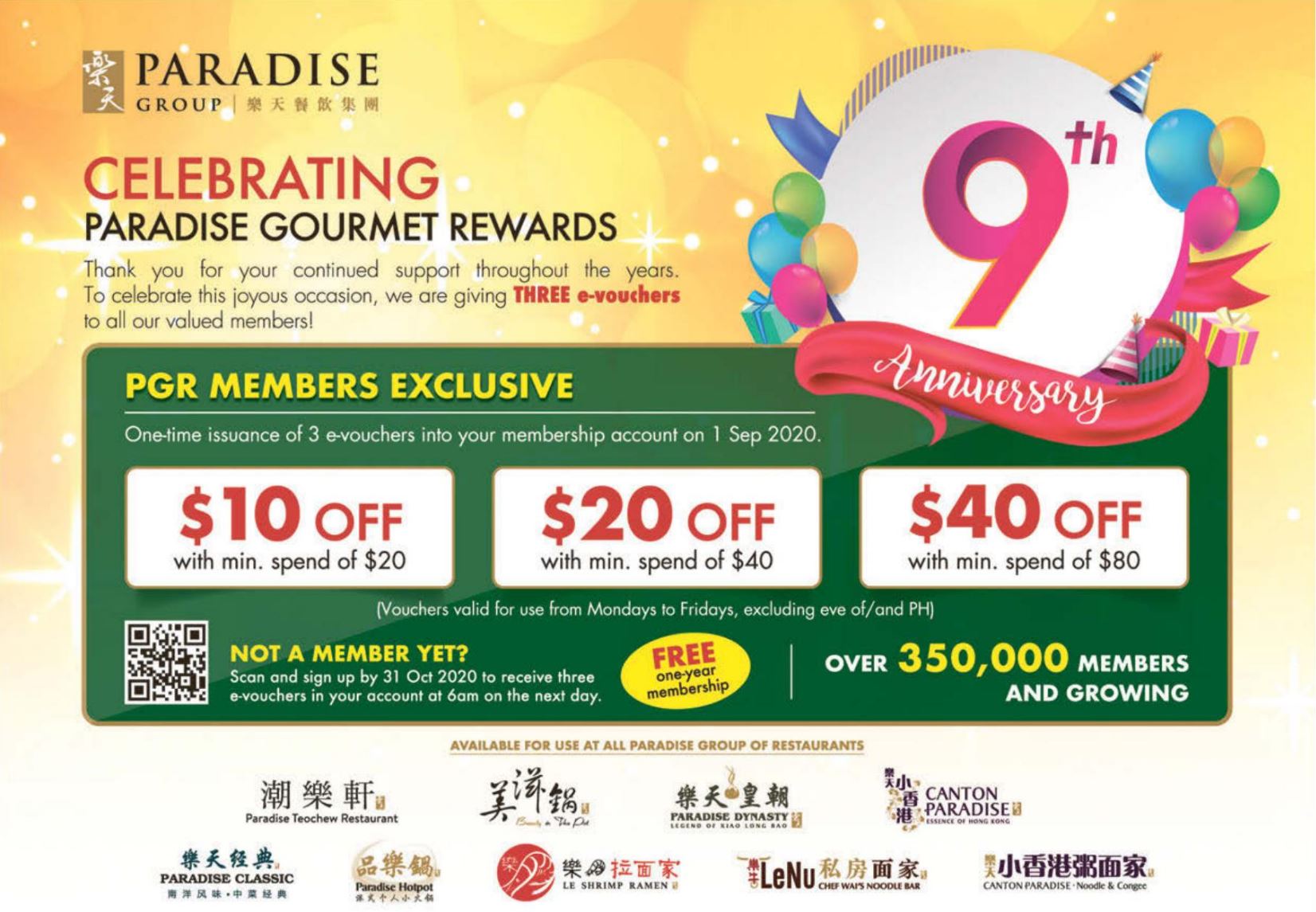 Paradise Group celebrates 9th anniversary with free $10, $20 and $40 vouchers giveaways