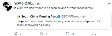 美高官強辯爲何“民主峰會”沒請新加坡，網友：我們也不想成爲同謀