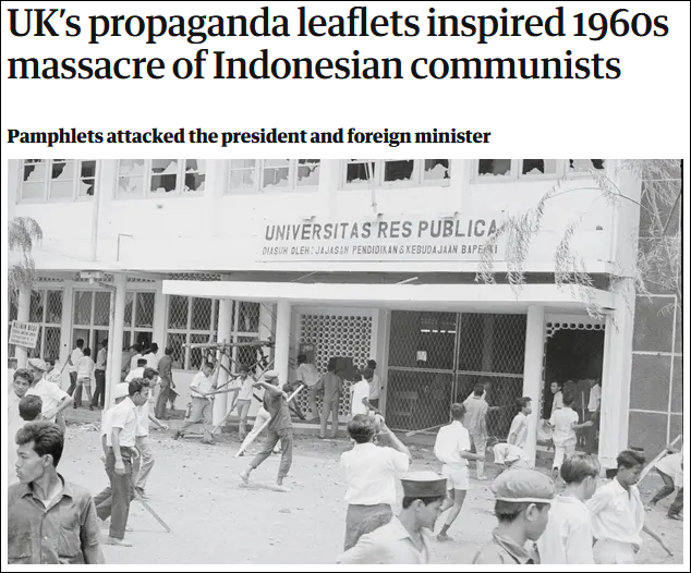 英國20世紀60年代煽動印尼排華大屠殺，因認爲蘇加諾政府與中國“走得太近”