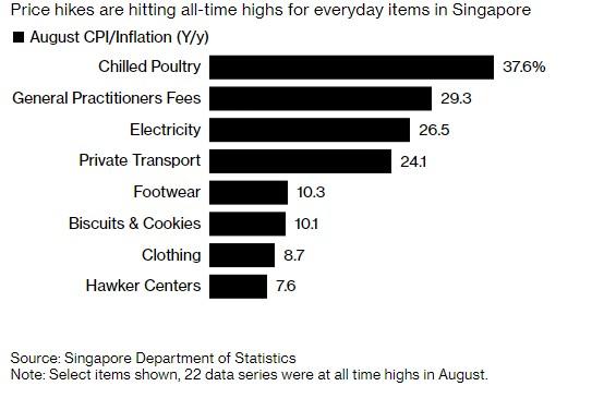 新加坡8月通胀接近14年高位 10月或继续加息