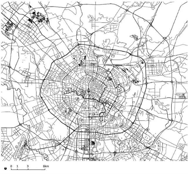 從黑白城市路網圖看中外最典型的帶狀網格狀環狀和組團式城市布局