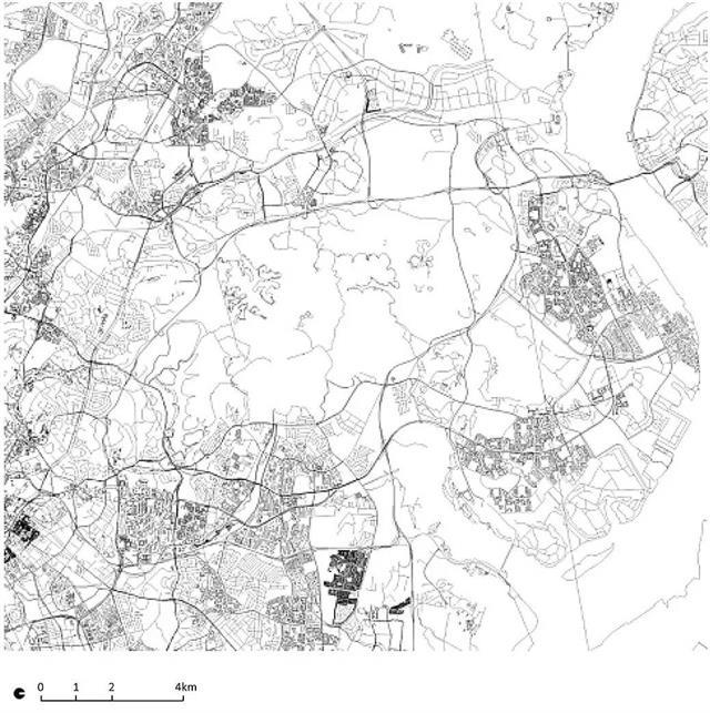 從黑白城市路網圖看中外最典型的帶狀網格狀環狀和組團式城市布局