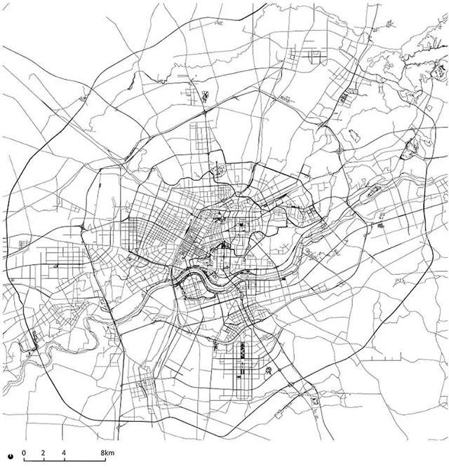 從黑白城市路網圖看中外最典型的帶狀網格狀環狀和組團式城市布局