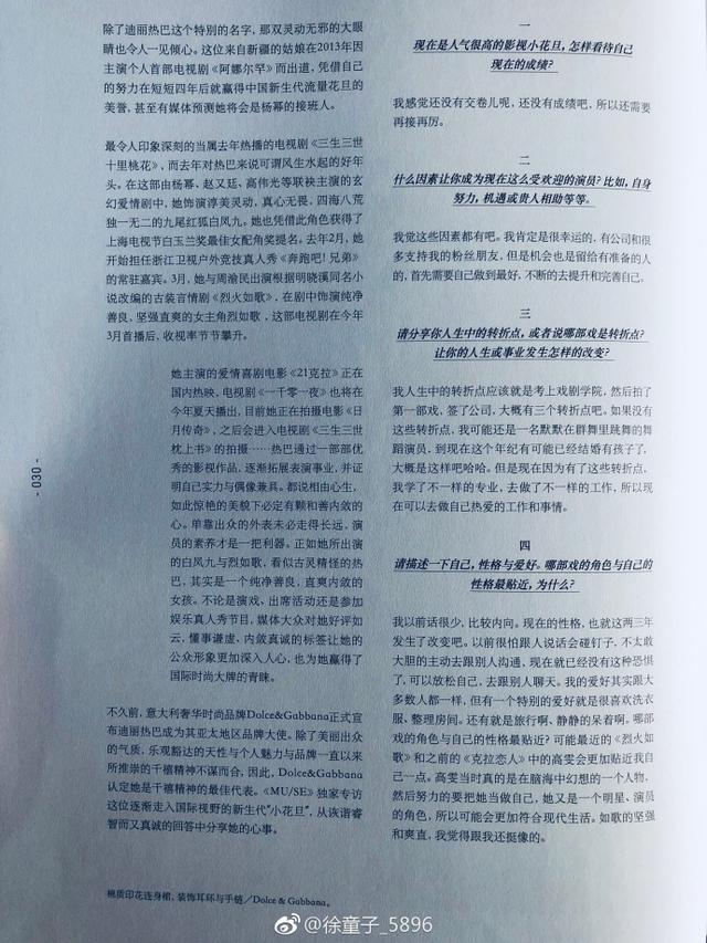 180618 迪丽热巴国外杂志访谈：渴望尝试特工类角色