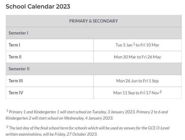 新加坡明年中小學將在1月3日開學，新學年“學期”及“假期”安排