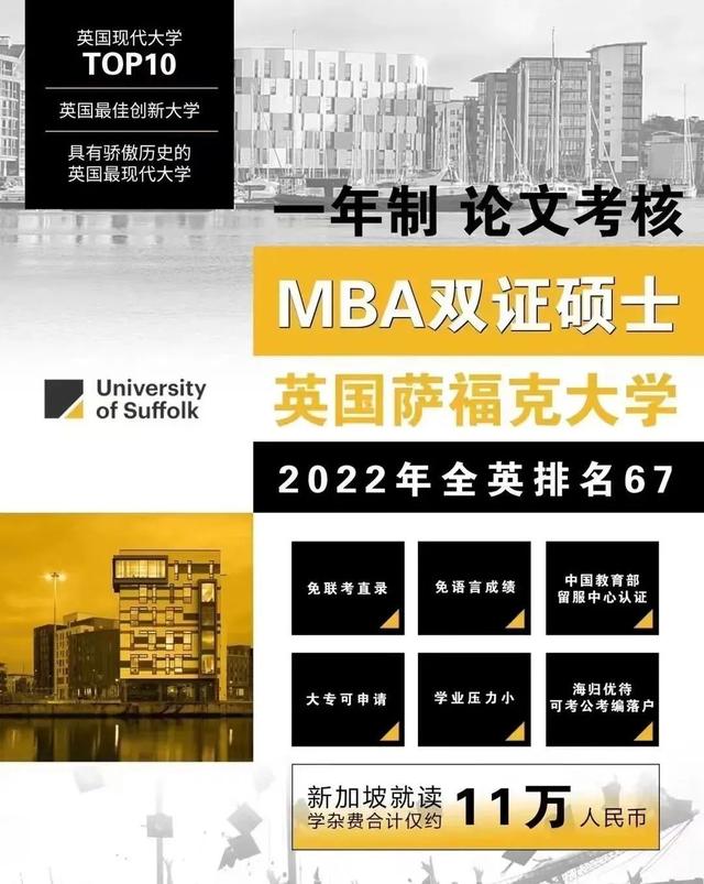 英國薩福克大學-新加坡漢橋學院工商管理碩士(MBA)項目（專升碩）