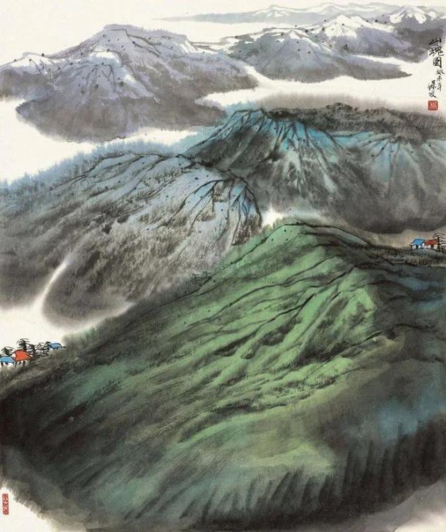 他笔下的江南山水灵秀葱郁，不失辽阔意远