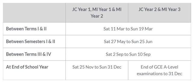 新加坡明年中小學將在1月3日開學，新學年“學期”及“假期”安排