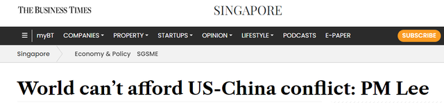 专机飞中国前，李显龙说了2句话，中美之间，新加坡态度有变？